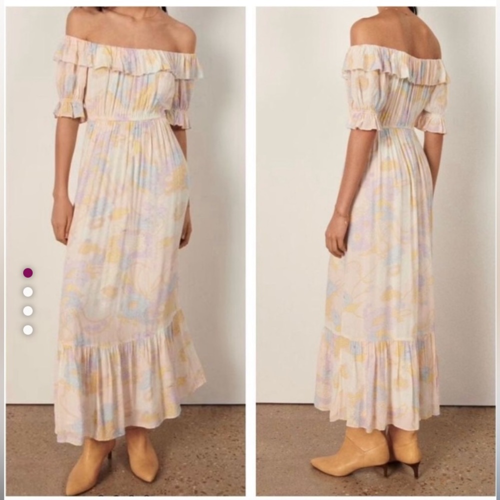 ba&sh White and Pink Pleated A-line Maxi Skirt
